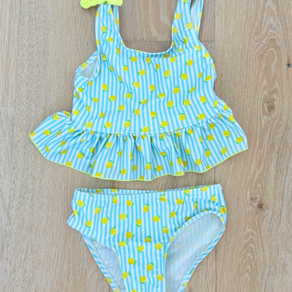 Lemon Print Striped Swimsuit